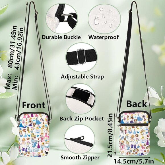 Cartoon Princess Crossbody Bag Water-Resistant Canvas Compact and Durable - Picture 2 of 7